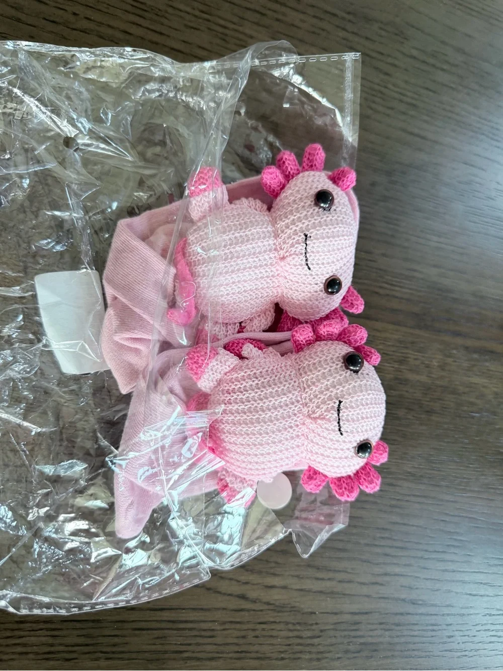 Brand New Pink Axolotl Plush Sock Buddy - Cute Crochet Kids Socks